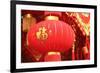 Happy Chinese New Year : Red Chinese Lanterns with Chinese Words Meaning: Fortune , Happiness and G-lzf-Framed Photographic Print
