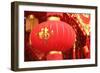 Happy Chinese New Year : Red Chinese Lanterns with Chinese Words Meaning: Fortune , Happiness and G-lzf-Framed Photographic Print