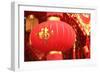 Happy Chinese New Year : Red Chinese Lanterns with Chinese Words Meaning: Fortune , Happiness and G-lzf-Framed Photographic Print