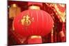 Happy Chinese New Year : Red Chinese Lanterns with Chinese Words Meaning: Fortune , Happiness and G-lzf-Mounted Photographic Print