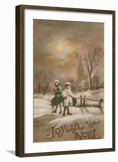 Happy Christmas. Postcard Sent in 1913-French School-Framed Giclee Print