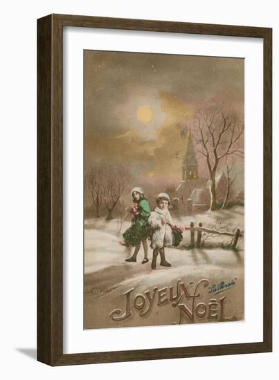 Happy Christmas. Postcard Sent in 1913-French School-Framed Giclee Print