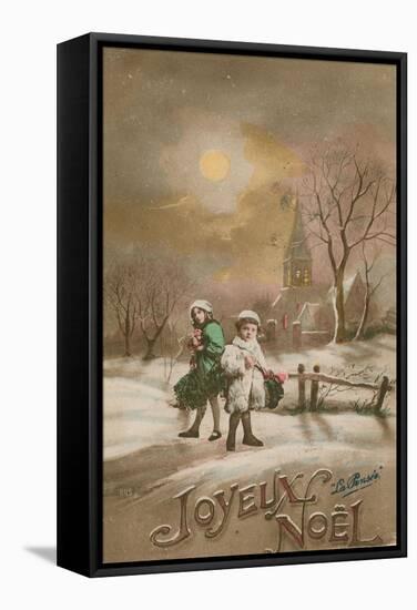 Happy Christmas. Postcard Sent in 1913-French School-Framed Stretched Canvas