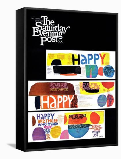 "Happy Collage," Saturday Evening Post Cover, December 28, 1968-null-Framed Stretched Canvas