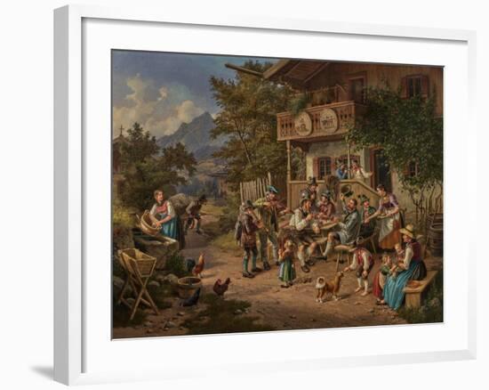 Happy Company in Front of the Mountain Inn, 1865 (Oil on Canvas)-Lorenzo II Quaglio-Framed Giclee Print