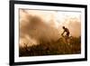 Happy Couple Riding Bicycles Outside, Healthy Lifestyle Fun Concept. Silhouette at Sunset Panoramic-warrengoldswain-Framed Photographic Print