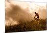 Happy Couple Riding Bicycles Outside, Healthy Lifestyle Fun Concept. Silhouette at Sunset Panoramic-warrengoldswain-Mounted Photographic Print