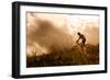 Happy Couple Riding Bicycles Outside, Healthy Lifestyle Fun Concept. Silhouette at Sunset Panoramic-warrengoldswain-Framed Photographic Print