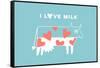 Happy Cow with Red Hearts - I Love Milk-foxysgraphic-Framed Stretched Canvas