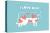 Happy Cow with Red Hearts - I Love Milk-foxysgraphic-Stretched Canvas