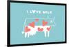 Happy Cow with Red Hearts - I Love Milk-foxysgraphic-Framed Art Print