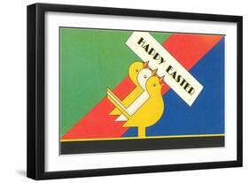 Happy Easter, Chicks Holding Sign-null-Framed Art Print