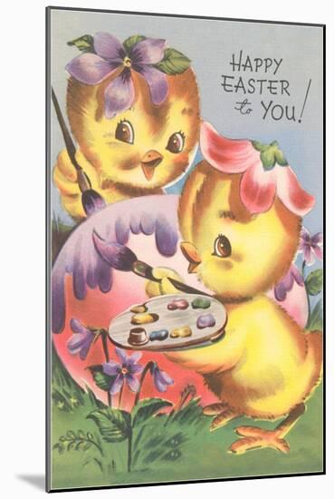 Happy Easter, Chicks Painting-null-Mounted Art Print