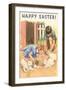 Happy Easter, Children Feeding Rabbits-null-Framed Art Print