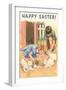 Happy Easter, Children Feeding Rabbits-null-Framed Art Print