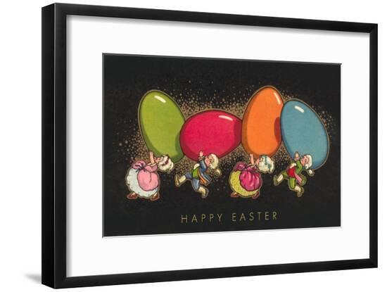 Happy Easter, Colonial Children with Eggs--Framed Art Print