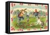 Happy Easter, Creatures Playing Soccer-null-Framed Stretched Canvas