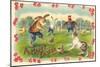 Happy Easter, Creatures Playing Soccer-null-Mounted Art Print