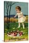 Happy Easter, Girl, Rabbits, Easter Eggs, Nest-null-Stretched Canvas