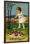 Happy Easter, Girl, Rabbits, Easter Eggs, Nest-null-Framed Giclee Print