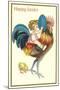 Happy Easter, Girl Riding Rooster-null-Mounted Art Print