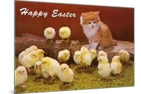 Happy Easter, Kitten and Chicks-null-Mounted Art Print