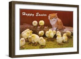 Happy Easter, Kitten and Chicks-null-Framed Art Print