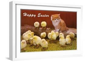 Happy Easter, Kitten and Chicks-null-Framed Art Print