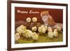 Happy Easter, Kitten and Chicks-null-Framed Premium Giclee Print