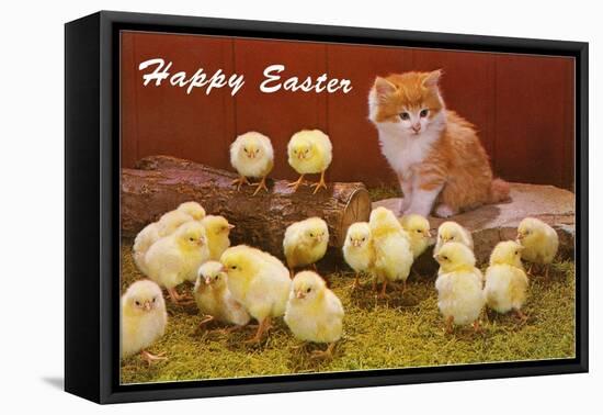 Happy Easter, Kitten and Chicks-null-Framed Stretched Canvas