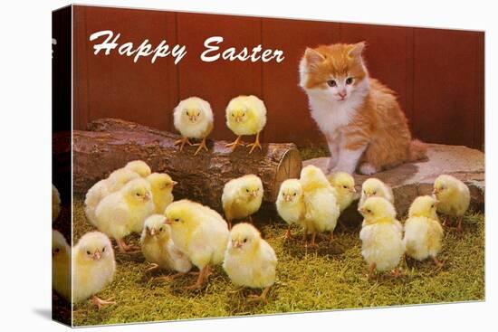 Happy Easter, Kitten and Chicks-null-Stretched Canvas