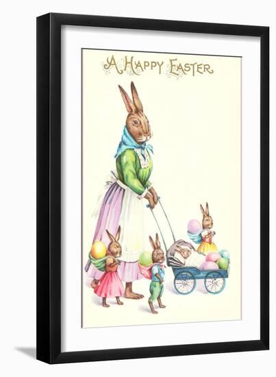Happy Easter, Mother Rabbit with Pram-null-Framed Art Print