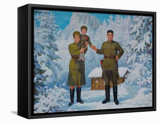 Happy Family. Kim Il-Sung and His Wife Kim Jong-Suk with Son Kim Jong-Il, 1960S-null-Framed Stretched Canvas