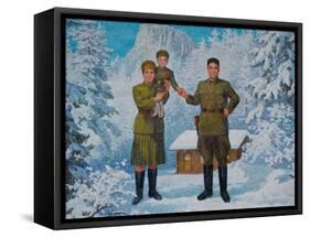 Happy Family. Kim Il-Sung and His Wife Kim Jong-Suk with Son Kim Jong-Il, 1960S-null-Framed Stretched Canvas