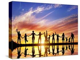 Happy Group of Diverse People, Friends, Family, Team Standing Together Holding Hands and Celebratin-Michal Bednarek-Stretched Canvas