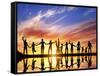 Happy Group of Diverse People, Friends, Family, Team Standing Together Holding Hands and Celebratin-Michal Bednarek-Framed Stretched Canvas