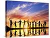 Happy Group of Diverse People, Friends, Family, Team Standing Together Holding Hands and Celebratin-Michal Bednarek-Stretched Canvas