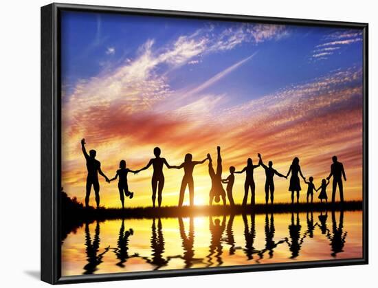 Happy Group of Diverse People, Friends, Family, Team Standing Together Holding Hands and Celebratin-Michal Bednarek-Framed Photographic Print