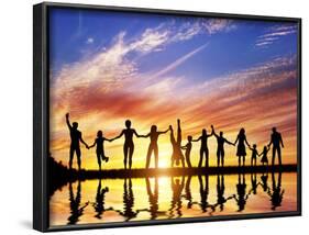 Happy Group of Diverse People, Friends, Family, Team Standing Together Holding Hands and Celebratin-Michal Bednarek-Framed Photographic Print