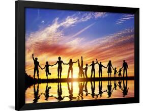 Happy Group of Diverse People, Friends, Family, Team Standing Together Holding Hands and Celebratin-Michal Bednarek-Framed Photographic Print