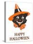 Happy Halloween, Black Cat in Hat-null-Stretched Canvas