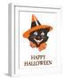 Happy Halloween, Black Cat in Hat-null-Framed Art Print
