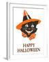 Happy Halloween, Black Cat in Hat-null-Framed Art Print