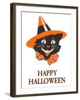 Happy Halloween, Black Cat in Hat-null-Framed Art Print