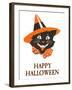 Happy Halloween, Black Cat in Hat-null-Framed Art Print