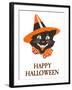 Happy Halloween, Black Cat in Hat-null-Framed Art Print