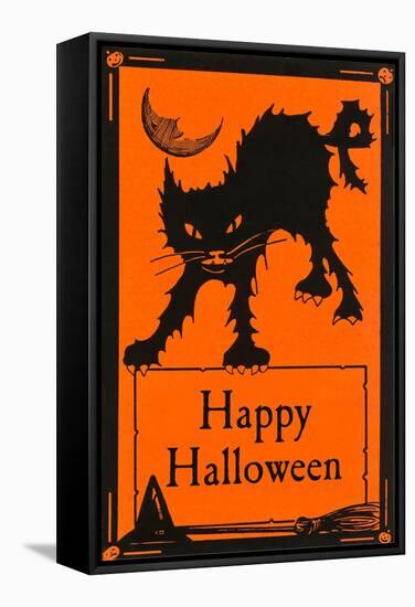 Happy Halloween, Black Cat-null-Framed Stretched Canvas