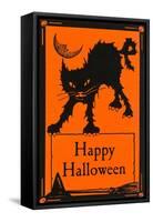 Happy Halloween, Black Cat-null-Framed Stretched Canvas