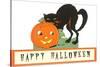 Happy Halloween, Cat and Jack O'Lantern-null-Stretched Canvas