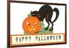 Happy Halloween, Cat and Jack O'Lantern-null-Framed Art Print